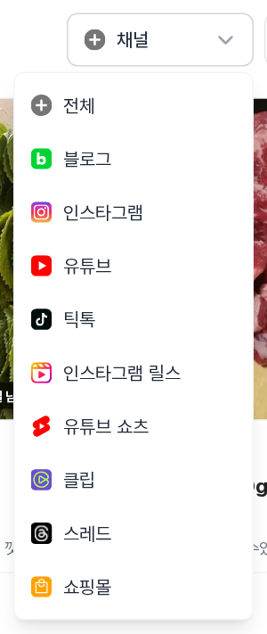 채널 필터 드롭다운