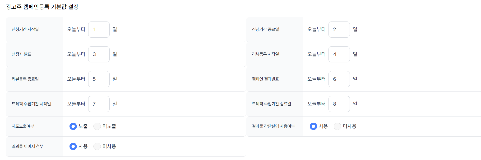 환경설정 > 체험단 설정 > 체험단 설정