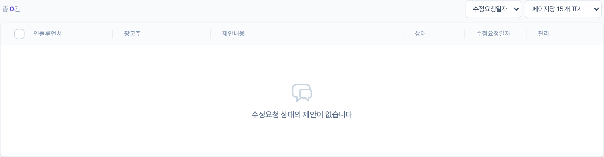 수정요청 목록 테이블 영역