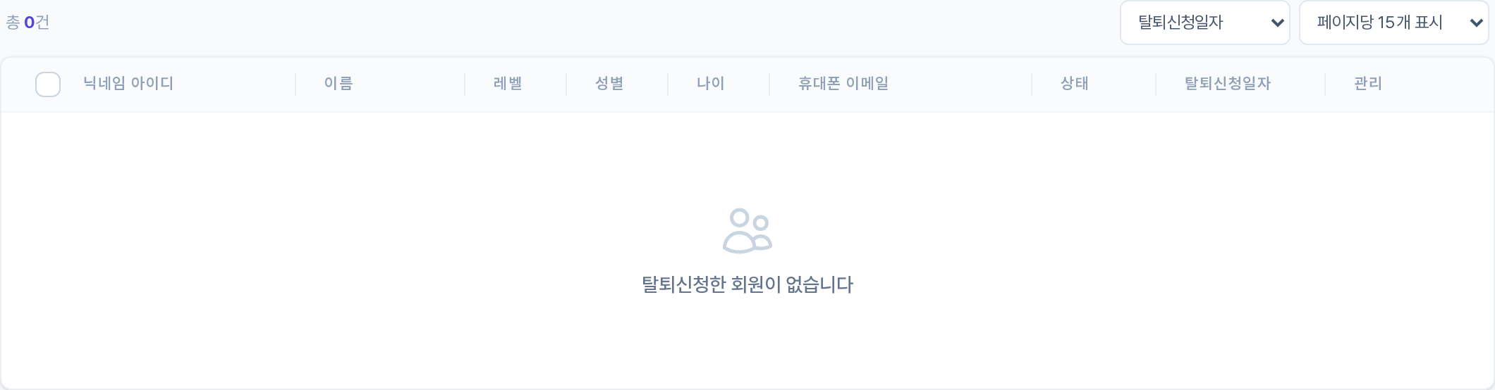 탈퇴신청 목록 테이블