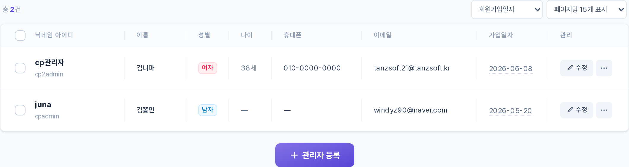 캠페인관리자 목록 테이블
