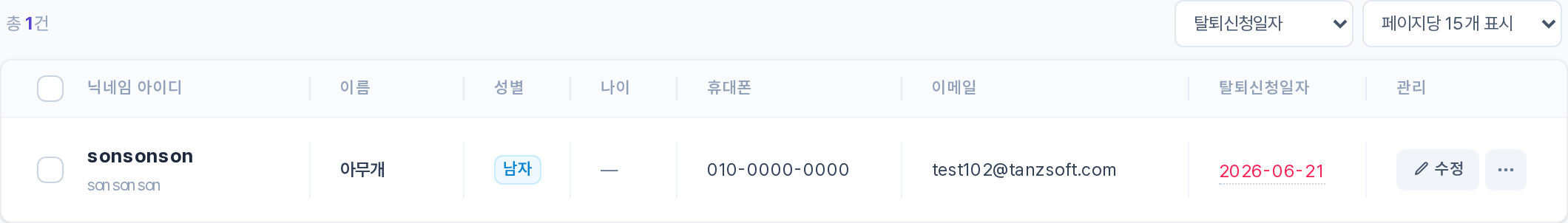 관리자 탈퇴신청 목록 테이블
