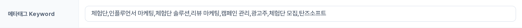 메타태그 Keyword 입력 행