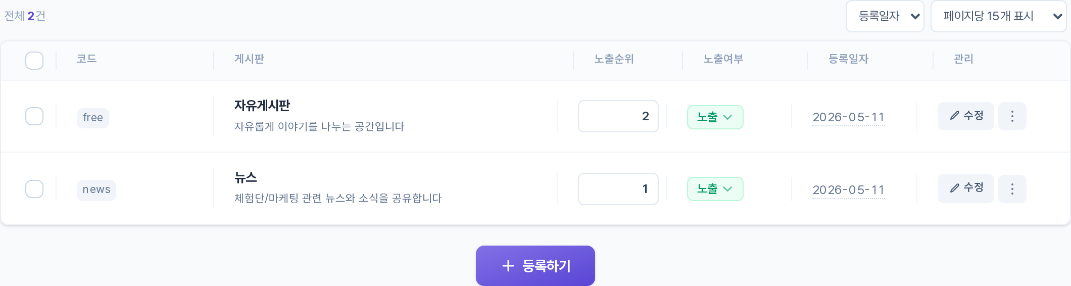 게시판관리 목록
